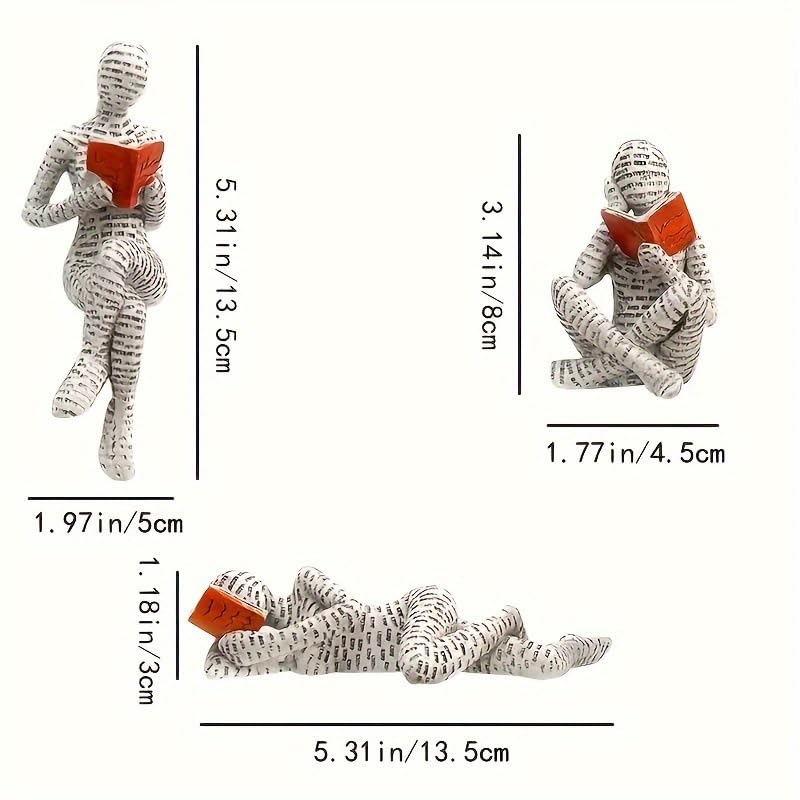 Abstract Reading Figure Statue, Letter Print Reader Figurine, Creative Resin Sculpture for Living Room Bookshelf Office Desk and Home Decor