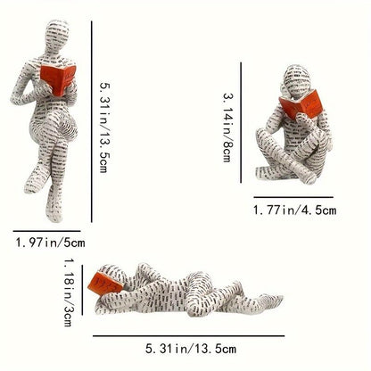 Abstract Reading Figure Statue, Letter Print Reader Figurine, Creative Resin Sculpture for Living Room Bookshelf Office Desk and Home Decor