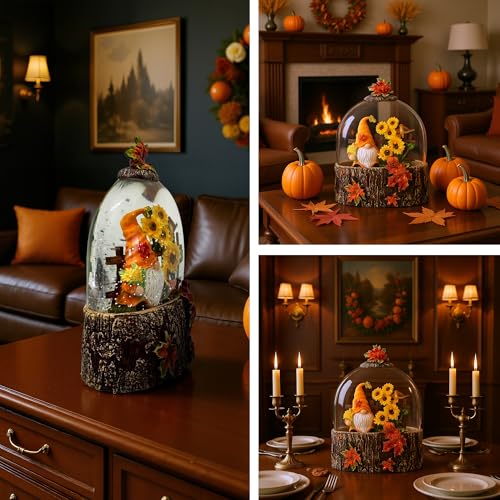 SUNFACE Fall Snow Globe with Gnome Sunflower, Lighted Autumn Decor - color: Goblin Sunflower 96
