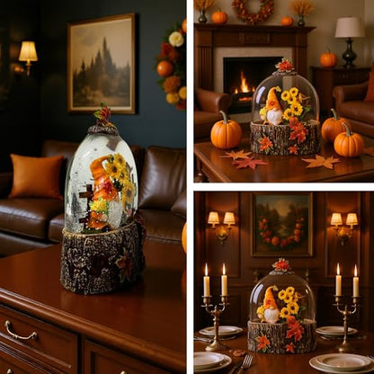 SUNFACE Fall Snow Globe with Gnome Sunflower, Lighted Autumn Decor - color: Goblin Sunflower 96