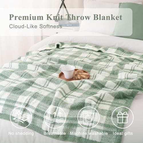 Battilo Green Checkered Blanket, Plaid Sage Green Throw for Couch, 50"x60" - color: Sage