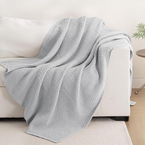 Whale Flotilla Summer Chunky Chenille Knit Throw Blanket for Couch Bed Sofa - color: Light Grey, size: Throw(50x60 Inch)
