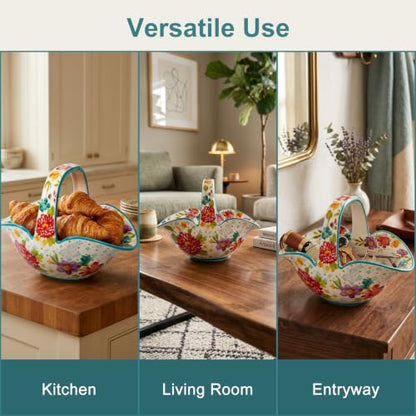 Ceramic Candy Dish, Small Fruit Bowl/Basket with Handle, Key Holder - color: Dahlia