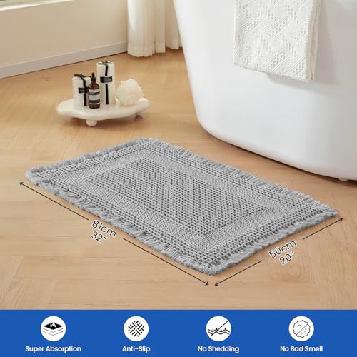 Waffle Bath Mat Non-Slip Quick-Dry Rugs Hallway Bedroom Light Gray - color: Light Gray, size: 20" x 32"