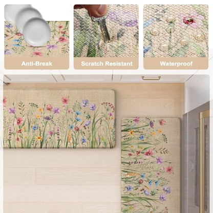 KIMODE Anti Fatigue Kitchen Mats, Brown Farmhouse Kitchen Rugs Sets of 2 - color: Floral/Brown, size: 47"L x 20"W x 0.47"Th + 32"L x 20"W x 0.47"Th
