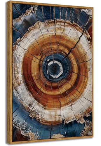 BingruiArt Faux Wood Tree Ring 05 Canvas Wall Art 16x24 Framed - color: Tree Ring - 05, size: 24"L x 16"W