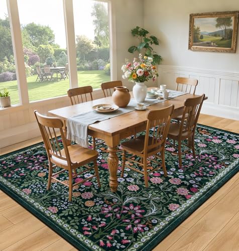 PLHXFR Area Rug 9x12 Living Room: Floral Washable Boho Carpet Dark Green - color: Dark Green, size: 9' x 12' (Rectangular)