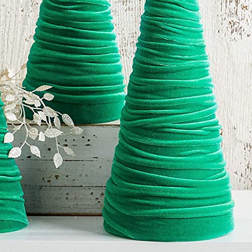 Your Heart's Content Velvet Trees Set of 4 Green, Elegant Mantel Accent, Winter Wedding Centerpiece, Valentine Accent, Elegant Entry, Cozy Gift for (Green) - color: Green
