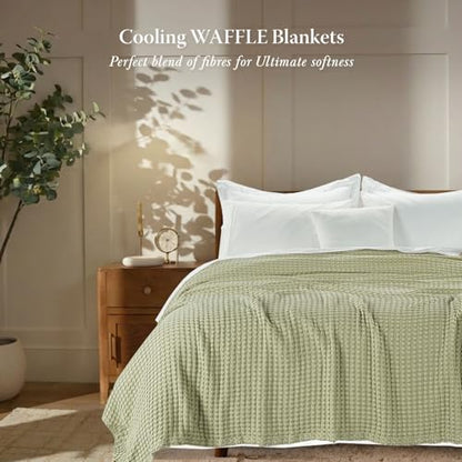 Threadmill Queen Waffle Bed Blanket, Rayon Derived from Bamboo, Sage Green - color: Sage Green, size: Queen (90" x 92")