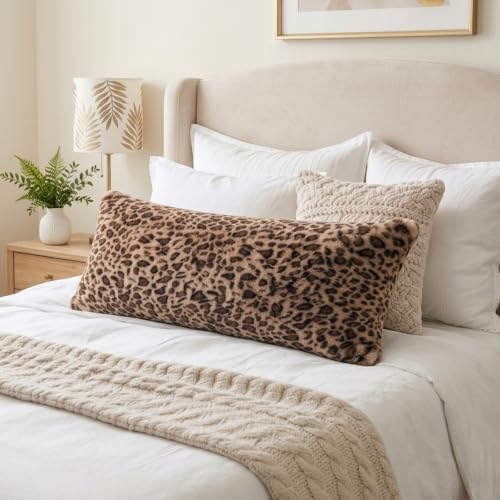 Cheetah Body Pillow Cover 14x36, Faux Fur Fluffy Leopard Long Pillowcase Soft Shaggy Plush Fuzzy Cheetah Print Body Pillow Cover with Zipper for Bed Sofa Couch, Cozy Side Sleeper Pillow Cover - size: 36" x 14" (Pack of 1)