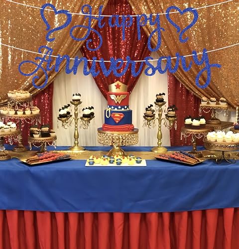 Pre-Strung Happy Anniversary Banner - Royal Blue Glitter Wedding Anniversary Decorations, Party Photo Booth Props - color: Royal Blue