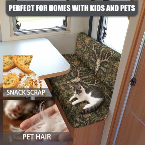Camo Leaves Deer Skull Cross Print RV Dinette Cushion Covers 2 Pack Stretch Camper Cushion Slipcover Replacement RV Couch Cover Furniture Protector for RV Camper Car Bench - color: Camo Leaves Deer Skull Cross