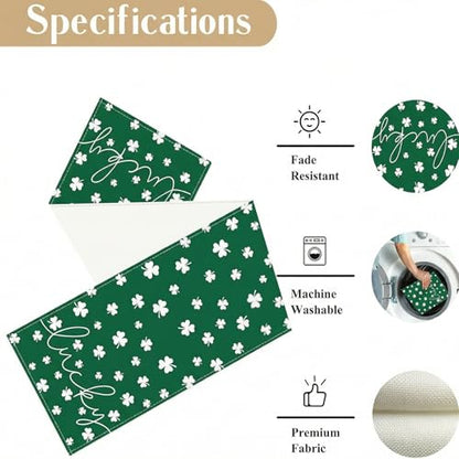 ONFAON St Patricks Day Table Runner 13 x 72 Inch,Green Lucky Shamrock Seasonal Spring Holiday Table Decorations Home Party Kitchen Dining Table Decor - size: St Patricks 02
