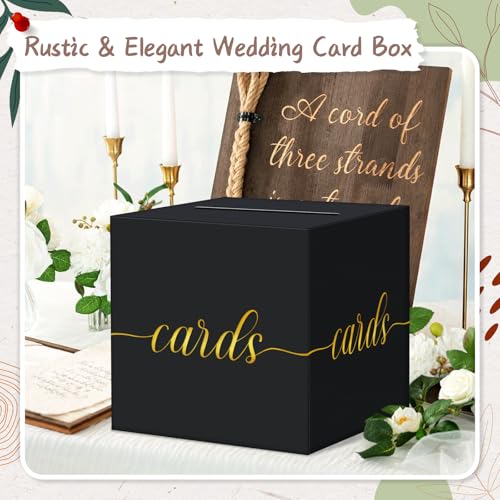 QIKSION Elegant Card Box for Party, Gold Foil Graduation Card Box, Black - color: Black and Gold Foil