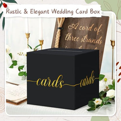 QIKSION Elegant Card Box for Party, Gold Foil Graduation Card Box, Black - color: Black and Gold Foil