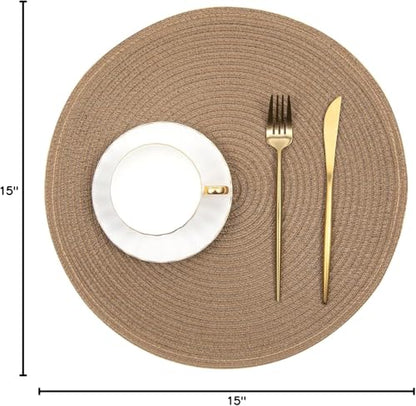 SHACOS Round Braided Placemats Set of 8 Washable 15 inch Round Table Mats Woven Place Mats for Dining Table (Brown, 8) - color: Brown, size: Set of 8