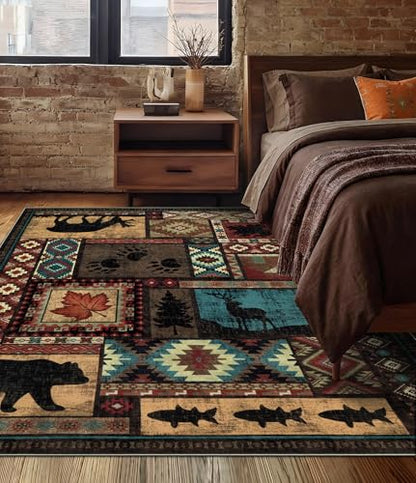YIHOUSE Washable Rustic Cabin Area Rugs 4x6 Brown - color: Brown, size: 4' x 6' (Rectangular)