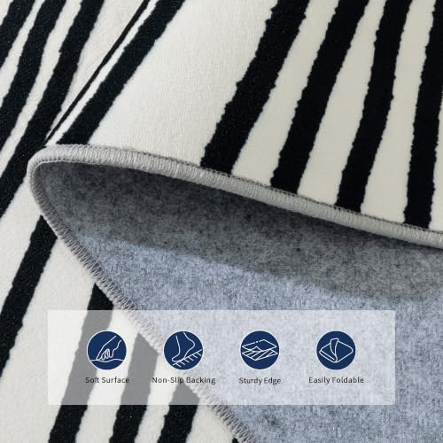 6x9 Ft Washable Area Rug, Black and Cream White Zebra Rug for Living Room - color: Modern Lines Beige, size: 6' x 9' (Rectangular)