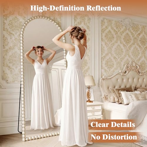 Antique Silver Full Length Mirror 71x28 in, Beaded Standing Mirror - color: Antique Silver