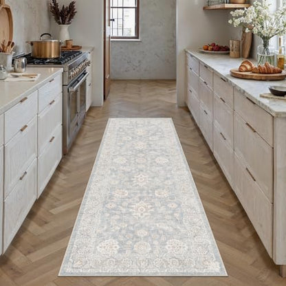 2x6 Blue Cream Neutral Runner Rug - color: Blue, size: 2' x 6' (Runner)