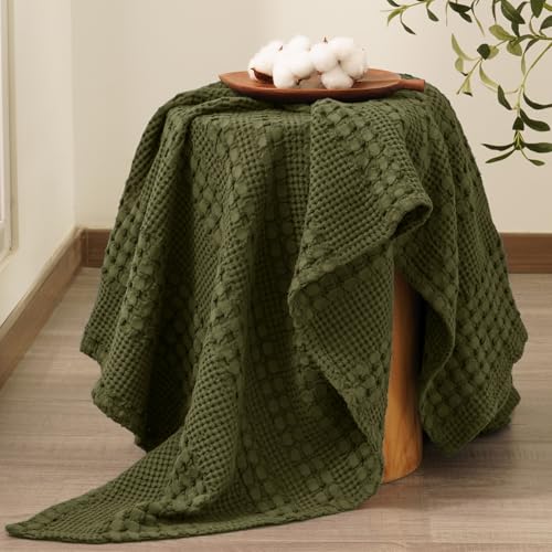 PHF Lightweight 100% Cotton Waffle Throw Blanket for Couch, Capulet Olive - color: 05 Capulet Olive, size: Throw(50"x60")