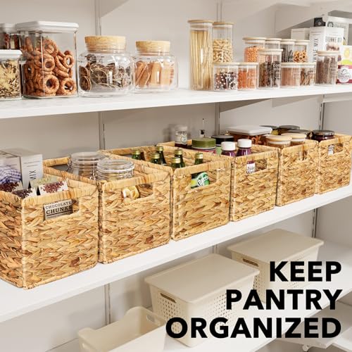 SpaceAid 6 Pack Wicker Basket, Storage Baskets for Organizing, Woven Rattan Basket with Handles for Shelves, Water Hyacinth Large Cube Organizer Storage Bin, 13x8.2x7 inch, Natural - size: 6-Pack, 13x8.2x7in