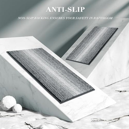 BSICPRO Bathroom Rugs Sets 2 Piece, Non Slip Striped Bath Mats, Blue Grey - color: Blue Grey, size: 20" x 32" Plus 16" x 24"