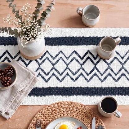 Artoid Mode Dark Blue Stripe Diamond Woven Table Runner 12x36 Inch - color: Dark Blue, size: 12" x 36", Table Runner