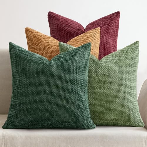 MIULEE Soft Decorative Chenille Pillow Covers Christmas Dark Green 18x18 - color: Christmas Dark Green, size: 18" x 18" (Pack of 4)