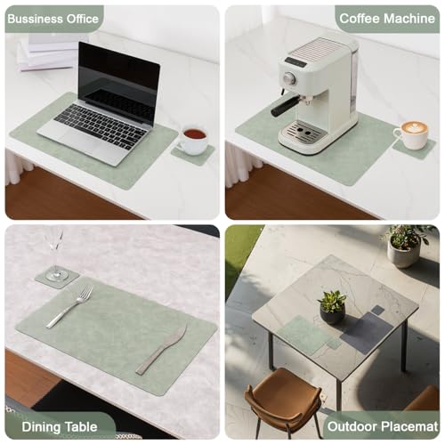 Vinyl Placemats Set of 6, Dual Sided Place Mats with Drink Coasters - color: Sage Green/Dark Gray Two-tone, size: Set of 6