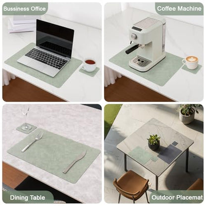 Vinyl Placemats Set of 6, Dual Sided Place Mats with Drink Coasters - color: Sage Green/Dark Gray Two-tone, size: Set of 6