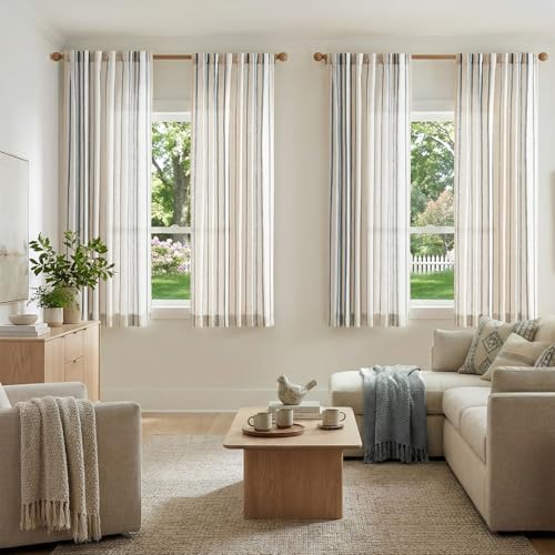 jinchan Light Filtering Striped Linen Curtains 63 Inch Length 2 Panels - color: Blue, size: 50"W x 63"L (Pack of 2)