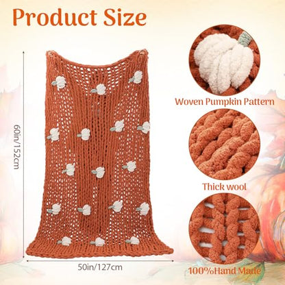 Mindsoft Fall Pumpkin Chunky Knit Throw Blanket 50" x 60",Burnt Orange - color: Burnt Orange, style: Pumpkin