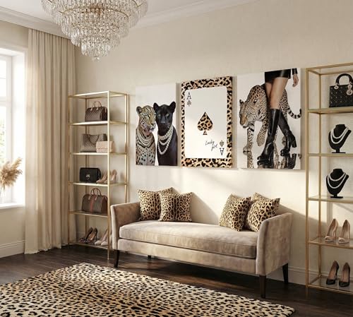 3pcs Trendy Leopard Canvas Wall Art Funky Black High Heel Cheetah Wall Decor Pictures Preppy Leopard Style Poker Posters Prints Paintings for Living Room Bedroom Dormitory Apartment Home Decoration - color: Trendy Leopard, size: 24"L x 16"W-Canvas
