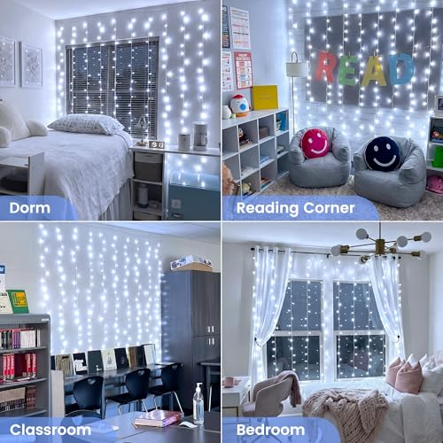 HEYFUNi 6.6FT x 6.6FT Cool White Curtain Lights Plug in, 200 LED - color: White, size: 6.6ft*6.6ft