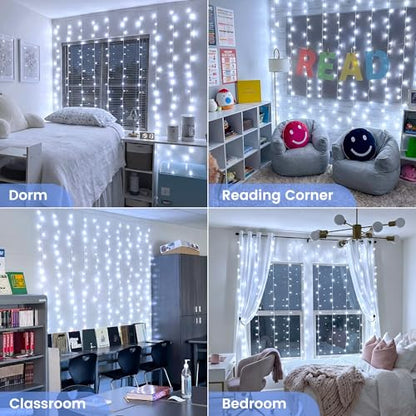 HEYFUNi 6.6FT x 6.6FT Cool White Curtain Lights Plug in, 200 LED - color: White, size: 6.6ft*6.6ft
