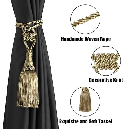 BEL AVENIR 4 Pack Tassel Curtain Tiebacks Handmade Holdbacks (Gold) - color: Gold, size: 4 Pack