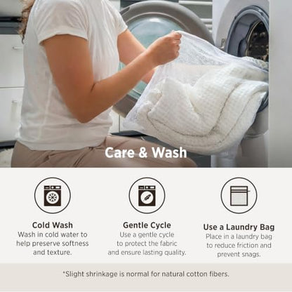 Bedsure 100% Cotton Blanket, Waffle Weave, Queen Size, White, 90"x90" - color: 01 White, size: Queen (90" X 90")