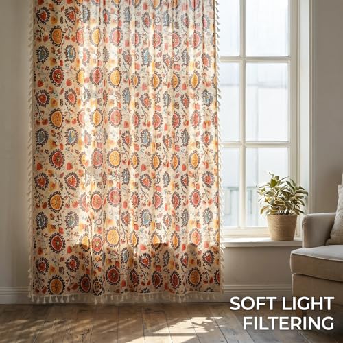 VOGOL Boho Mandala Print Curtains, Linen Textured Fabric, 59 x 94, 1 Panel - color: *Boho Red, size: 59"W x 94"L (Pack of 1)
