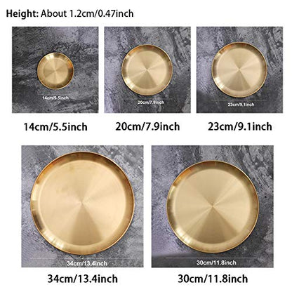 EKDJKK Round Brass Tray, Small Gold Decorative Tray, Metal Storage Organizer, Modern Home, Matte Brass Finish (20cm/7.9inch) - size: 7.9"