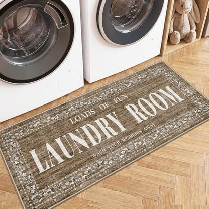 TOPRUUG Laundry Room Rug Runner 20"x48", Non Slip Washable Laundry Mat - color: Brown, size: 1'8" x 4' (Rectangular)