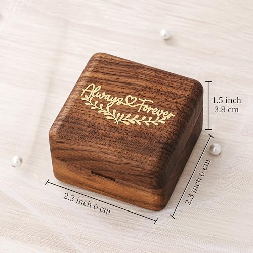 KWOOD Personalized Wooden Wedding Ring Box, Engraved Always &Forever Double Ring Holder, Wedding Ceremony Ring Bearer Box, Anniversary Birthday Gift Idea - style: G-Always & Forever