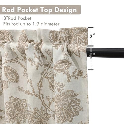 DriftAway Freda Jacobean Floral Linen Blend Blackout Thermal Insulated Energy Saving Privacy Window Linen Curtain Valance Rod Pocket 2 Layers Single 52 Inch by 18 Inch Plus 2 Inch Header Taupe - color: Taupe, size: 52"W x 18"L (Pack of 1)