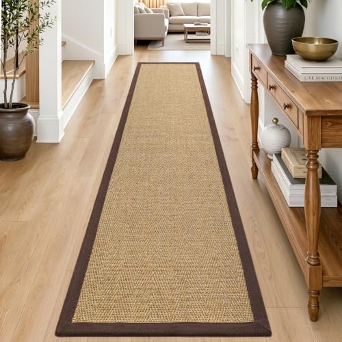 DEXI Jute Runner Rug 2'8''x12', Rug Runners for Hallways, Natural/Brown - color: Natural/Brown, size: 2'8" x 12' (Runner)