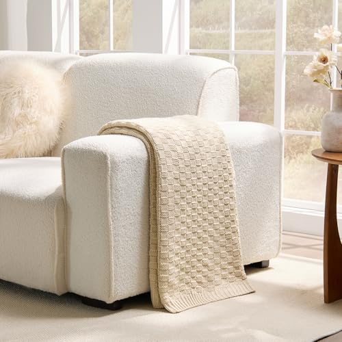 Beige Throw Blanket, Cute Checkerboard Knit, 60x80 Inches - color: Check-beige, size: 60"x80"