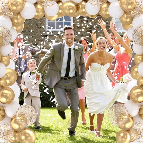 Patimate White and Gold Balloons Set 50 pcs 12 inch - color: White Gold
