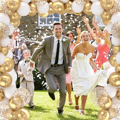 Patimate White and Gold Balloons Set 50 pcs 12 inch - color: White Gold