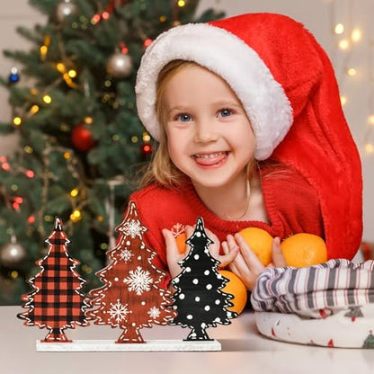 Smile Christmas Indoor Decoratio, Standing Centerpieces, Freely Configurable and Slideable 3Pcs Trees Wooden Signs for Shelf Decor. - style: Retro Tree