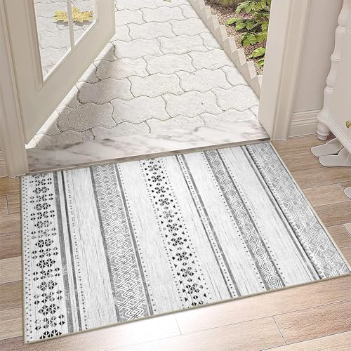 2x3 Washable Area Rugs for Living Room Boho Bathroom Rug Grey/Black/Navy - color: Grey/Black/Navy, size: 2' x 3' (Rectangular)