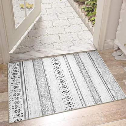2x3 Washable Area Rugs for Living Room Boho Bathroom Rug Grey/Black/Navy - color: Grey/Black/Navy, size: 2' x 3' (Rectangular)